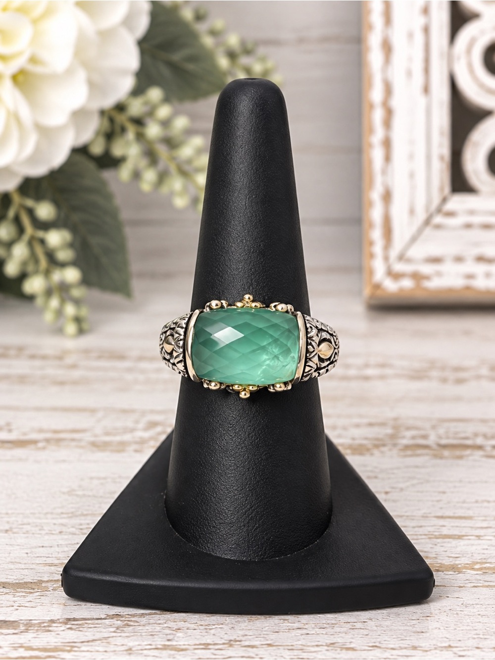 Barbara Bixby Chrysoprase Doublet Ring 18K Gold & 925 Sterling Silver Size 9